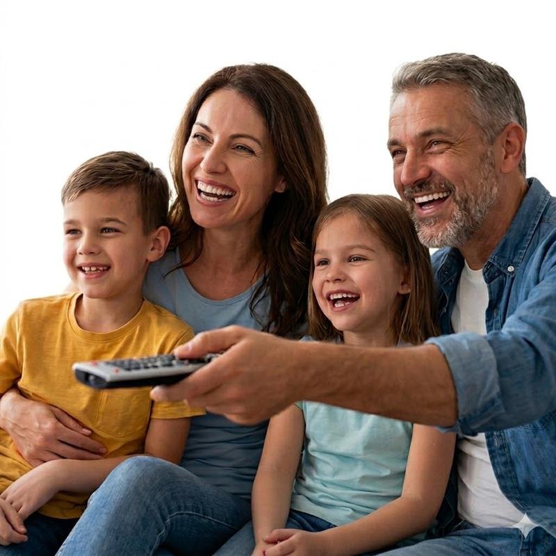 Family using IPTV Dubai on a television